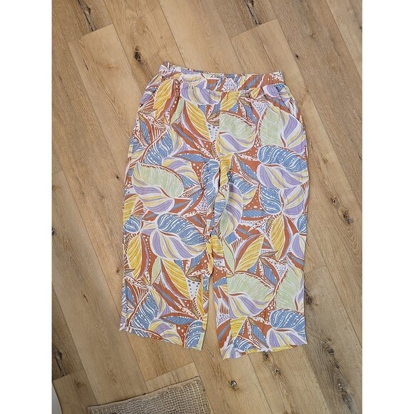 Vtg C&C California Linen Pants XL Wide Leg Ankle Colorful Floral Elastic Waist - Picture 8 of 8